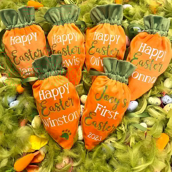 Personalised Easter Treat Bag, Carrot Bag, Easter Egg Hunt, Easter Gift, Treat B