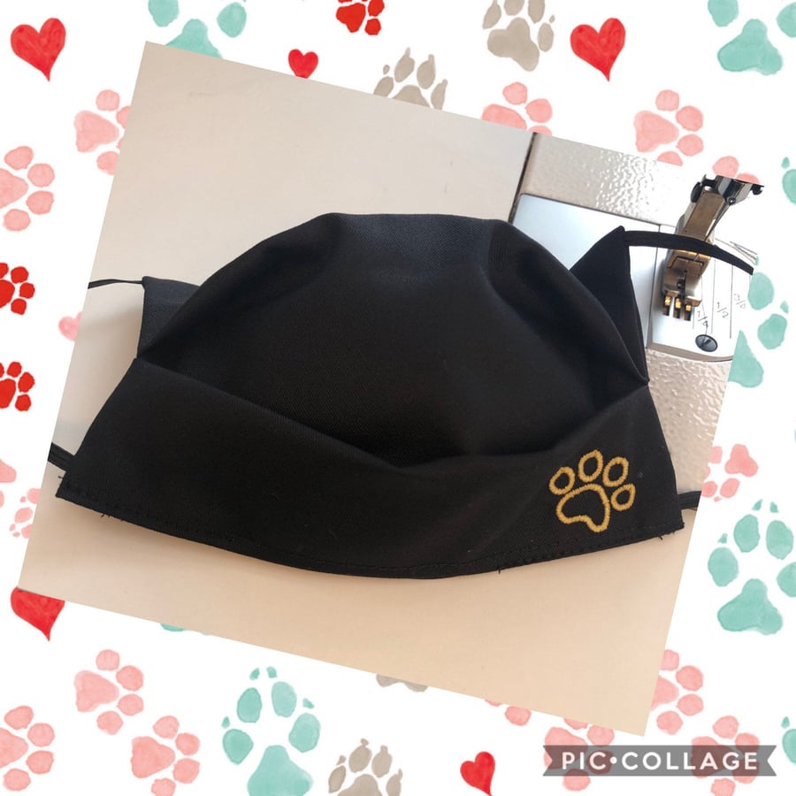 Dog Paw Print Embroidered Face Mask Cover with filter pocket. Superior quality. 