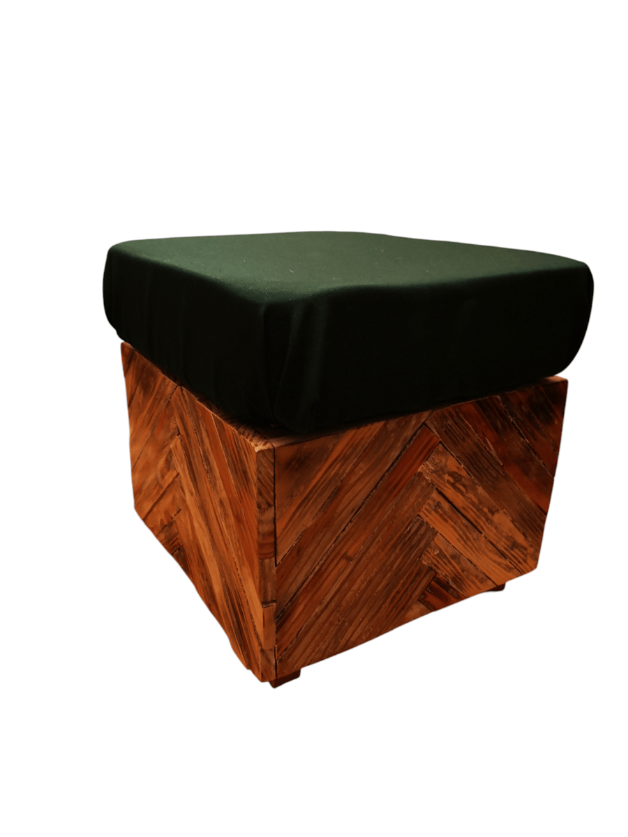 Bespoke handmade foot stool with herring bone pattern 