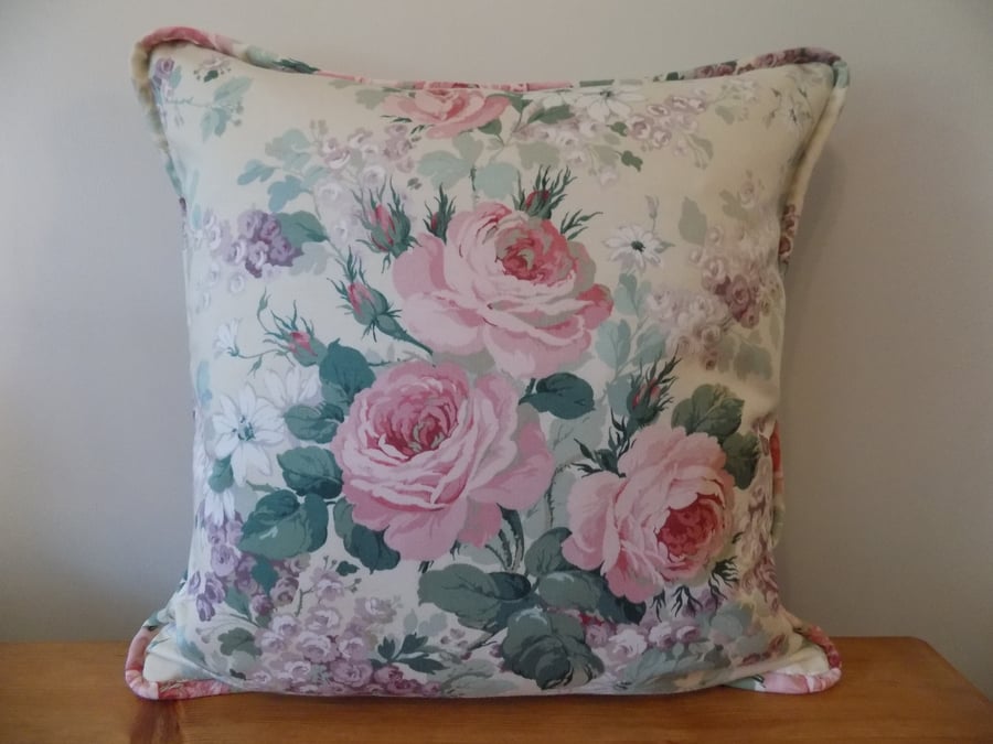 Beautiful Sanderson 'Mayrose' Piped Cushion Cover, Floral Cotton Pillow, 16"