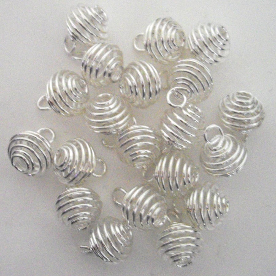 20 x Small Spiral Bead Cage Pendant Charm