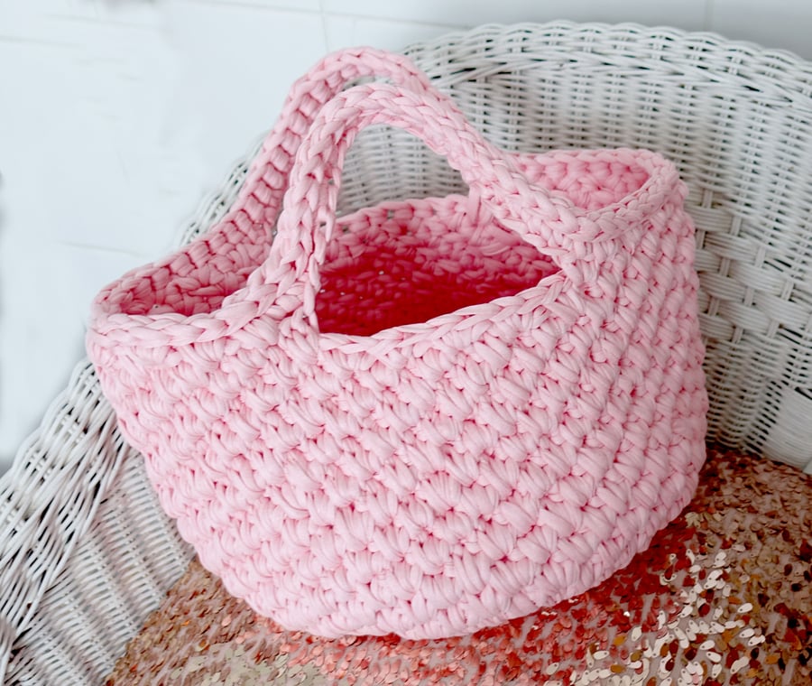 Sugar Pink Tote Beach Bag Large Handbag Recycled Tee Shirt Cotton Summer 