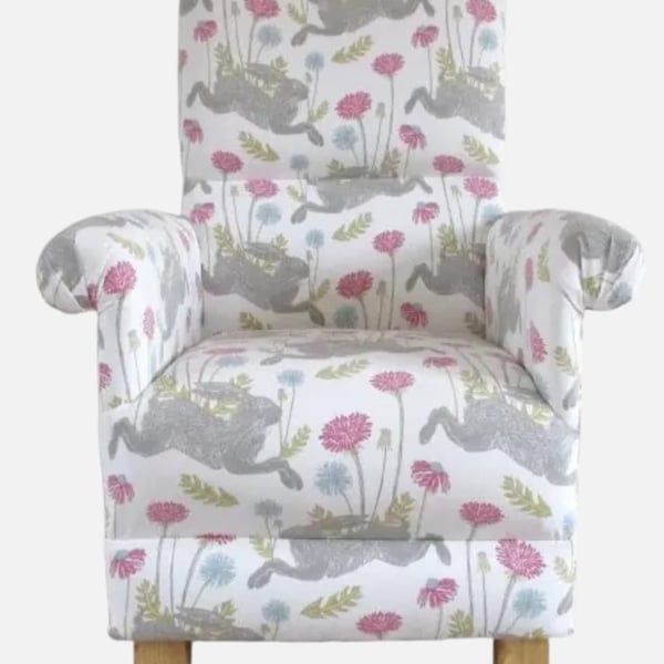 Clarke March Hare Summer Fabric Adult Chair Pink Armchair Beige Nursery