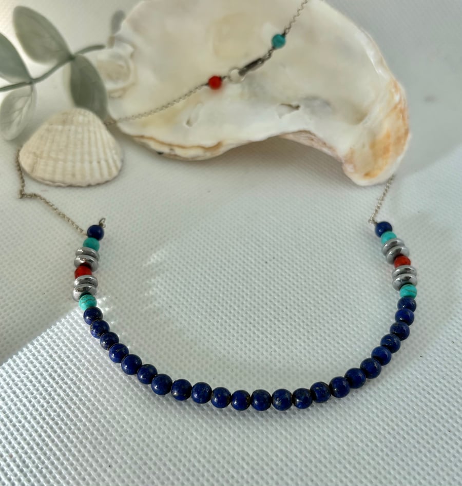 Perfectly Imperfect Lapis, Howlite and Carnelian chain necklace