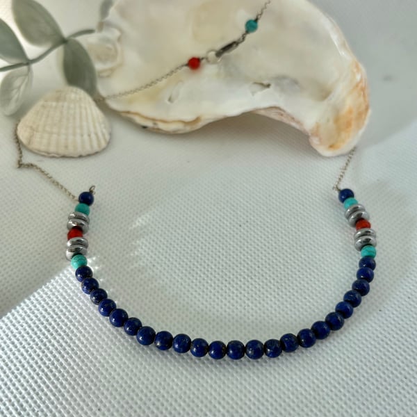 Perfectly Imperfect Lapis, Howlite and Carnelian chain necklace