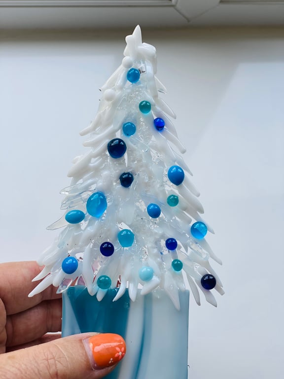 Fused glass Christmas trees with hidden candle holder 