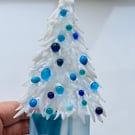 Fused glass Christmas trees with hidden candle holder 