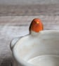 Small ceramic tealight holder with mini robin, white glaze - Image 8
