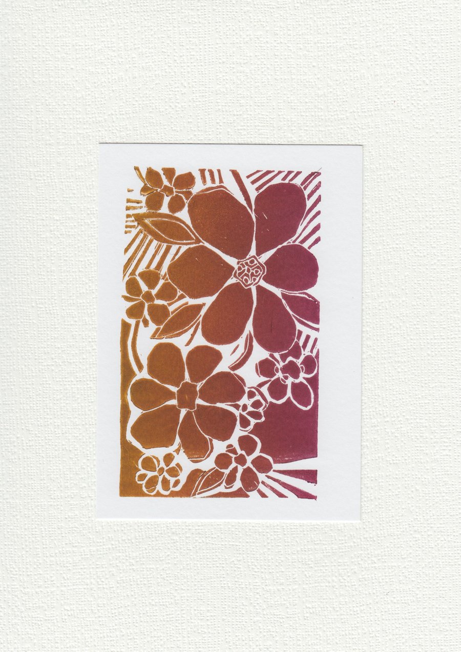 Autumn Flowers- Small Floral A6 Linocut Print