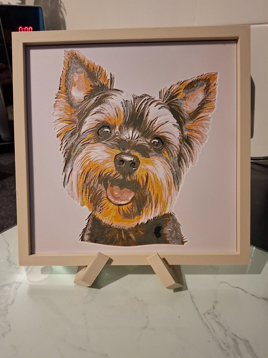 Yorkshire Terrier Portrait 3D HueForge Framed Print - 8.5 x 8.5 Inch - Wood PLA 