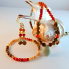  Three Piece Jewellery Set - Necklace, Bracelet And Earrings - Autumn Colours