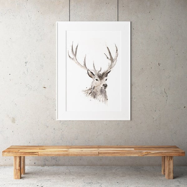 Stag Watercolour Print - Limited Edition, Hand Signed Animal Art