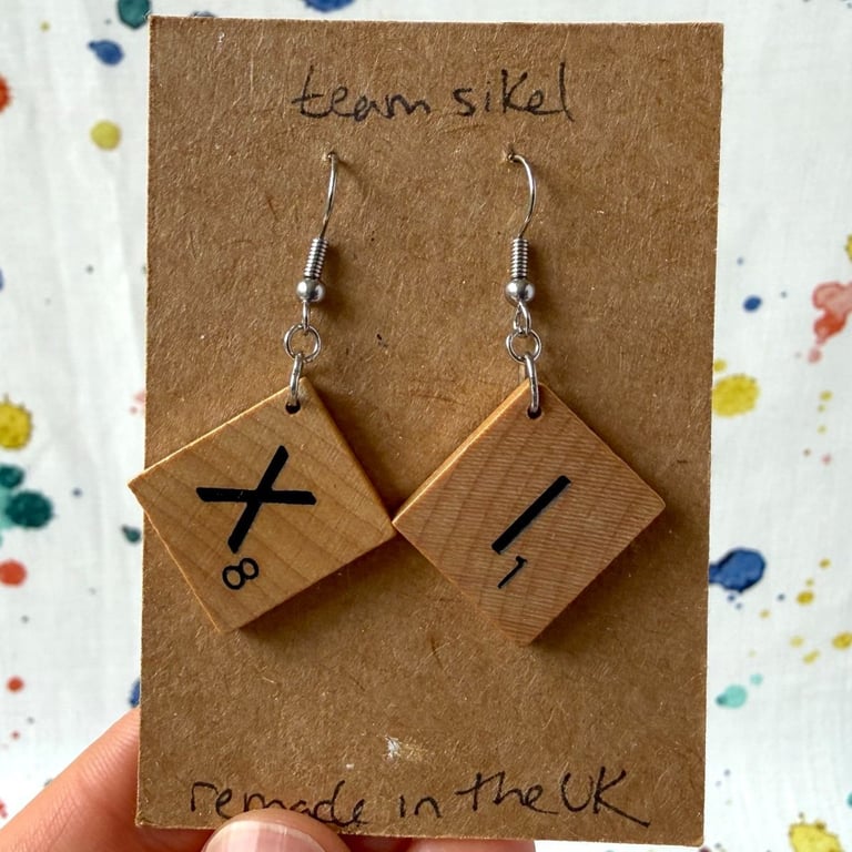 Scrabble 'XI' Earrings with Surgical Steel Hooks - Old Stock - Super Seconds
