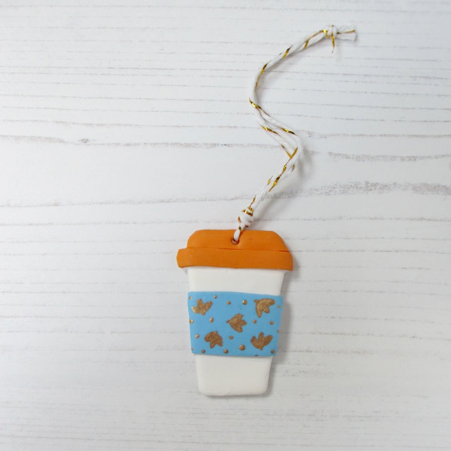 Autumn leaves coffee cup hanging decoration OR Magnet, Handmade