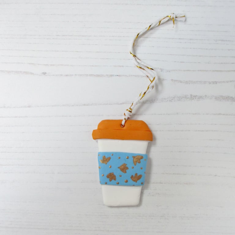 Autumn leaves coffee cup hanging decoration OR Magnet, Handmade