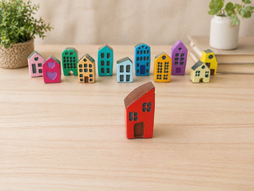 Handmade Mini Clay House – Red Painted Village Decor (1 House)