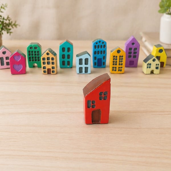 Handmade Mini Clay House – Red Painted Village Decor (1 House)