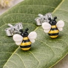 Bee Stud Earrings – Handmade Clay Gold Stripe Sterling Silver Posts