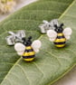 Bee Stud Earrings – Handmade Clay Gold Stripe Sterling Silver Posts