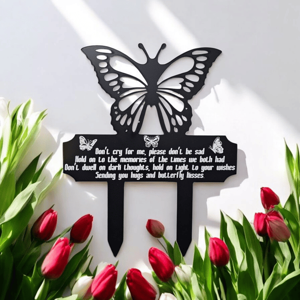 grave side engraved Ornament plaque stake memorial memory butterfly