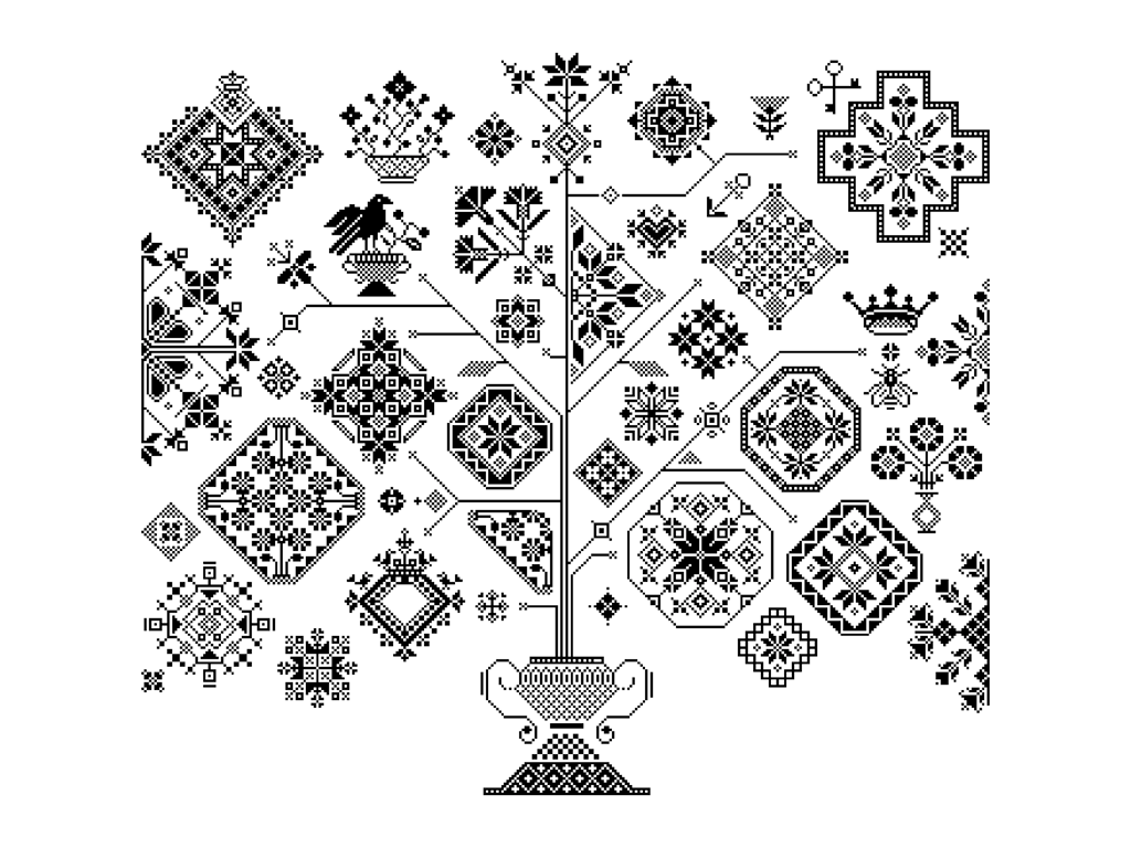 175B - Cross stitch pattern Quaker Rainbow Ackworth Medalion Flower Bouquet Mono