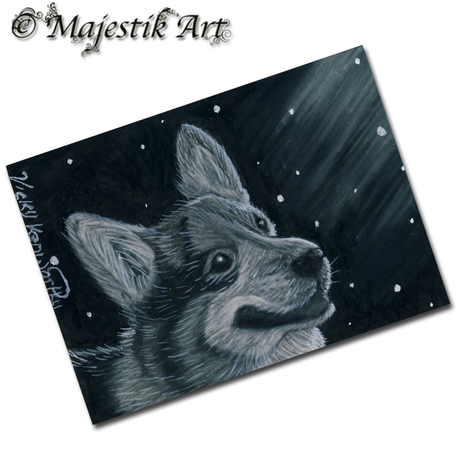 Archival ACEO Corgi 'Darkness' By V Kenworthy