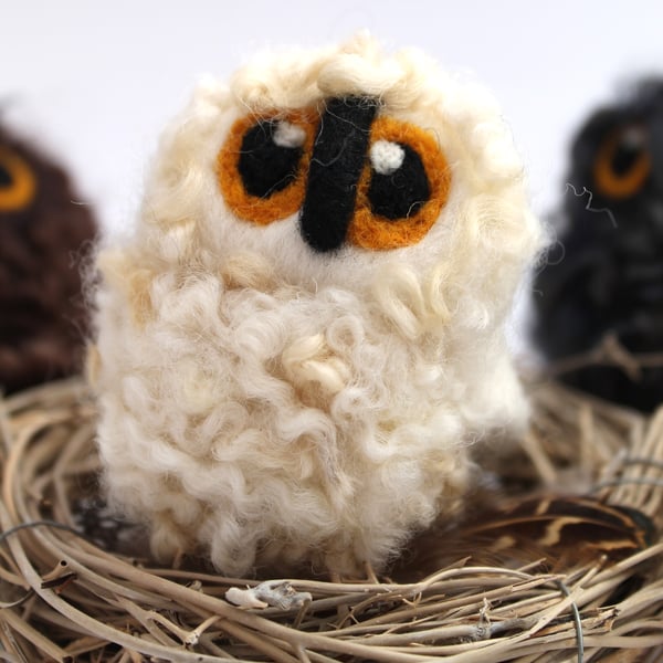 White Needle Felted Owl Baby