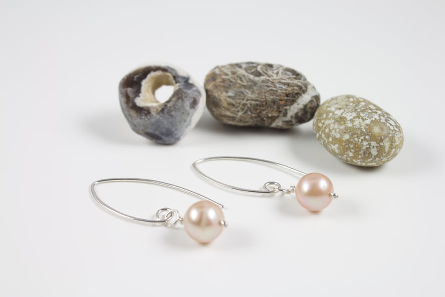 Sterling Silver Lilac Pearl Drop Earrings