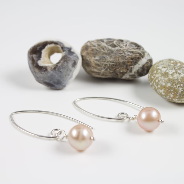 Sterling Silver Lilac Pearl Drop Earrings
