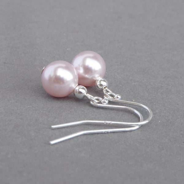 Light Pink Glass Pearl Sterling Silver Dangle Earrings - Blush Drop Earrings