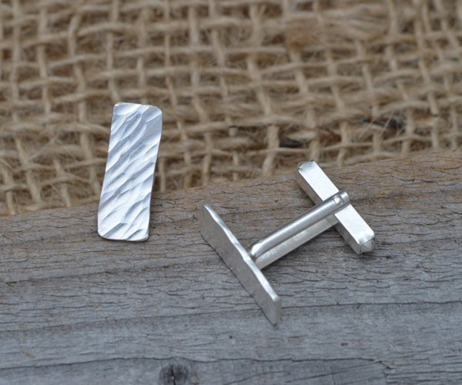 Rectangular Cufflinks With Textured Surface In Sterling Silver