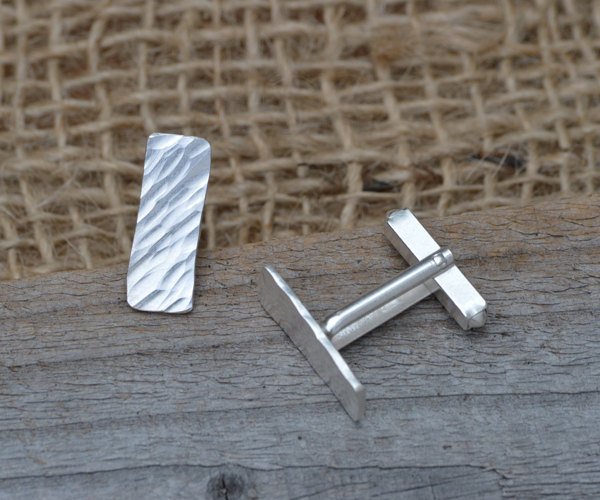 Rectangular Cufflinks With Textured Surface In Sterling Silver