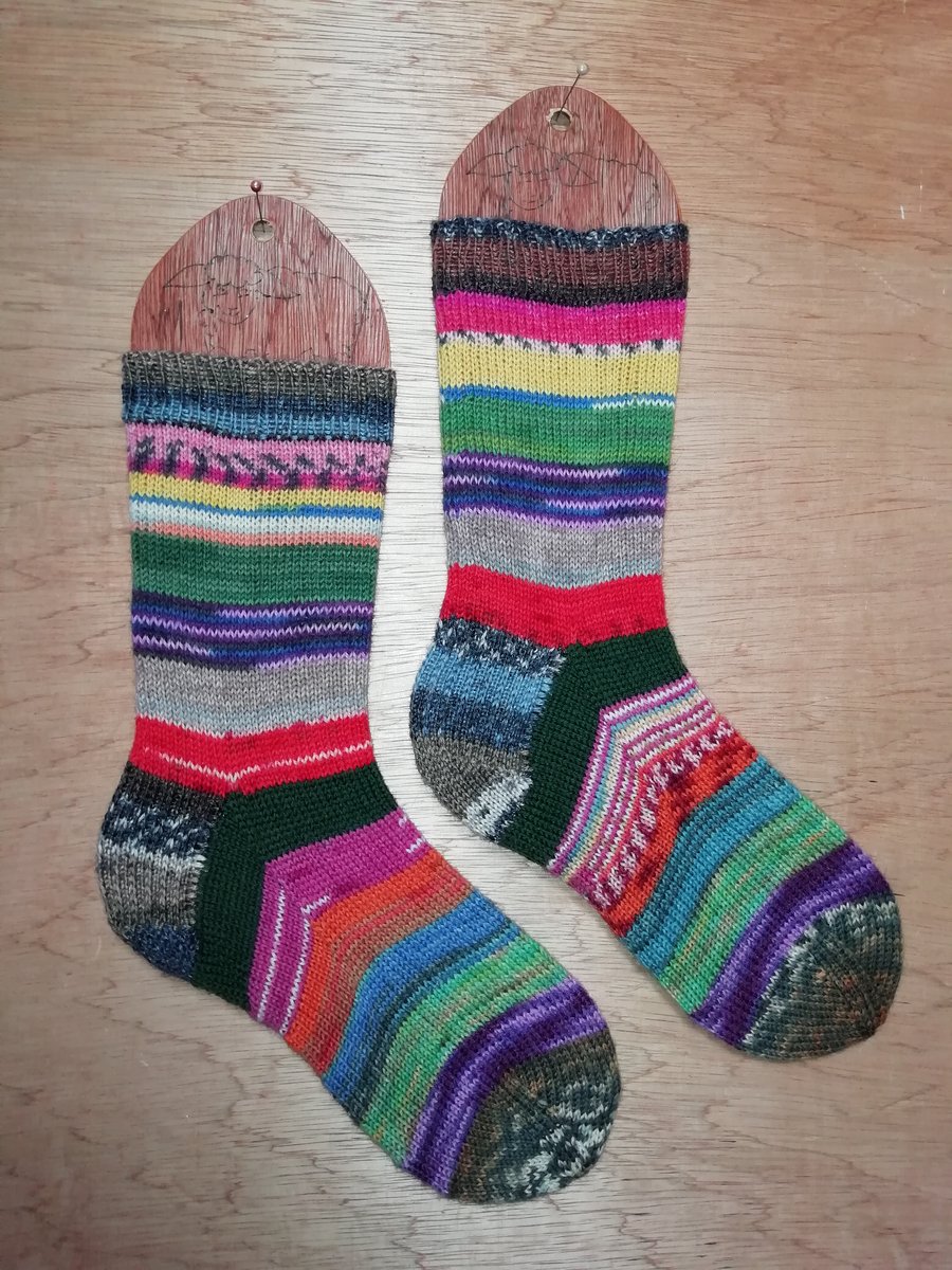 Hand knitted socks - multi coloured - MEDIUM size 5-7 
