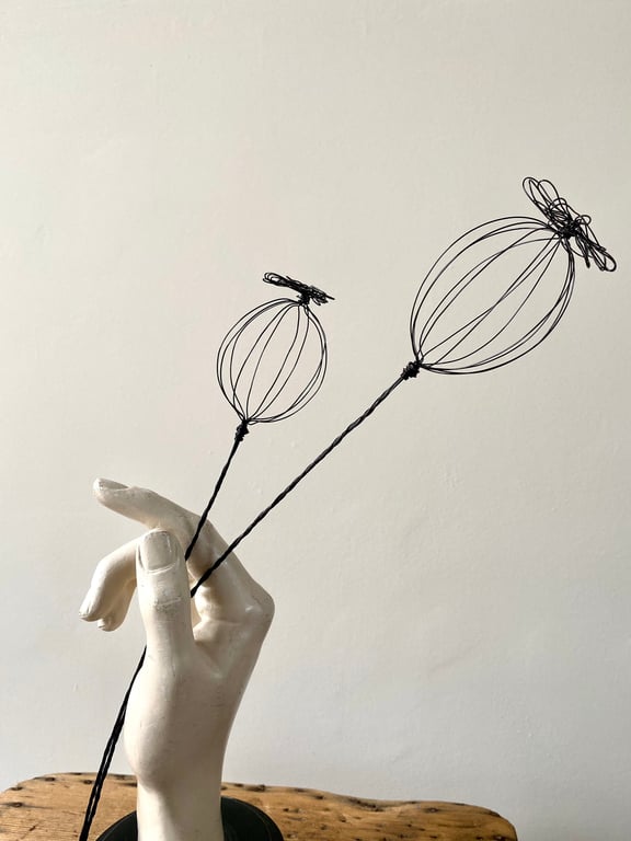Handmade Wire Poppy Seed Head-Giant flower-Contemporary wirework sculpture-Everl