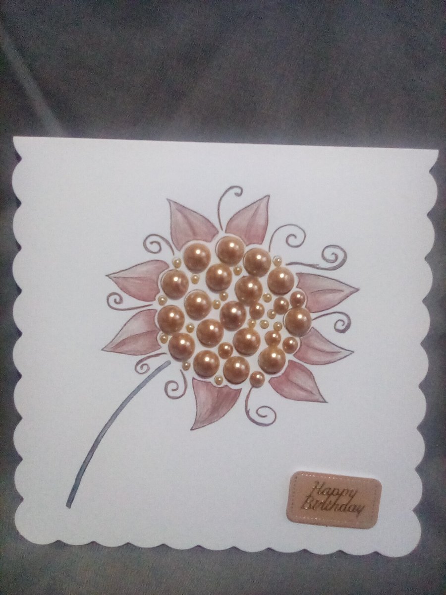 Pencil pearl embellished handmade Birthday card