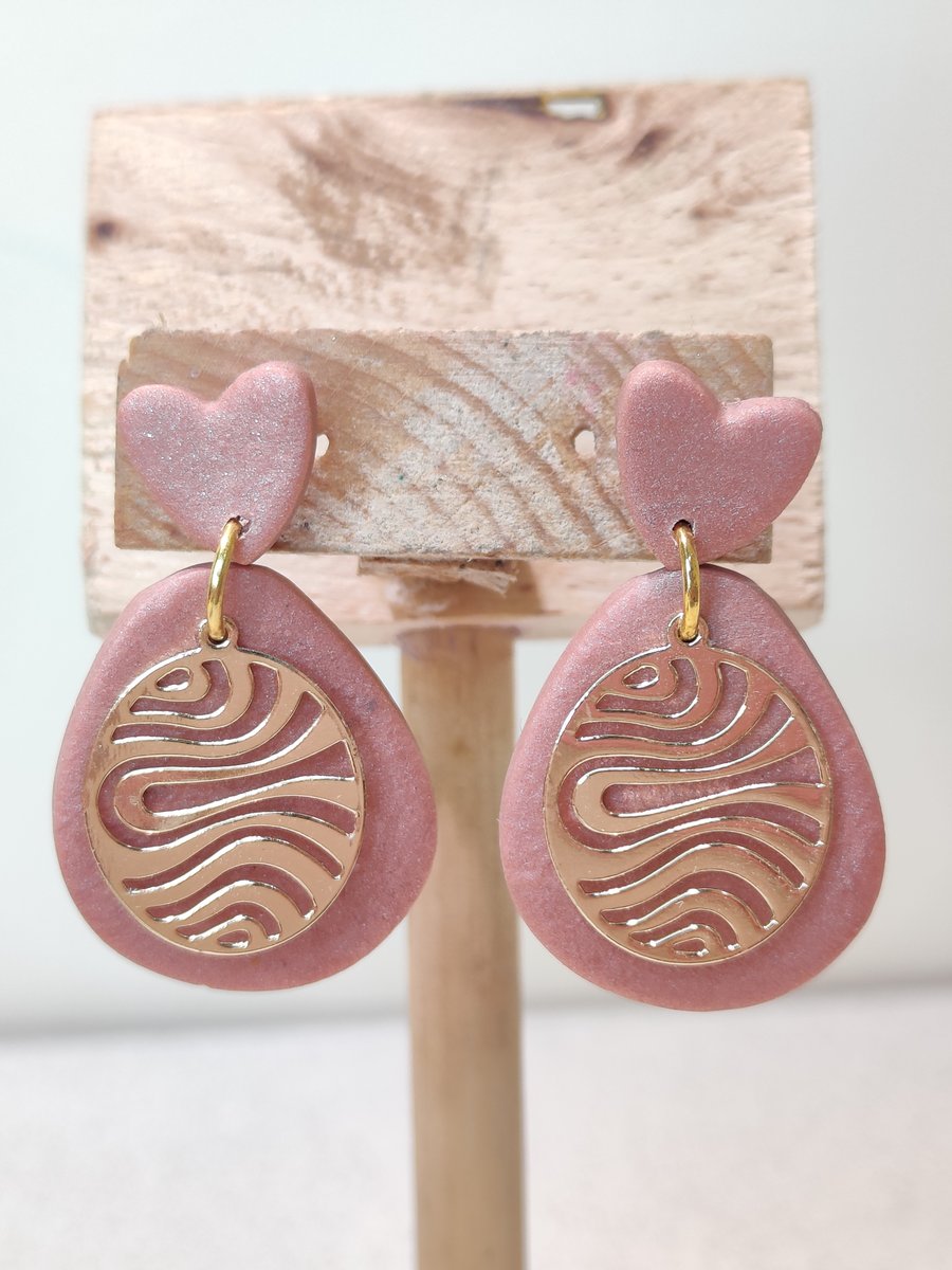 Pink pebble dangle earrings