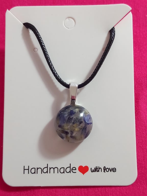 Lavender necklace & cord chain, Lavender resin pendant, Purple necklace Handmade