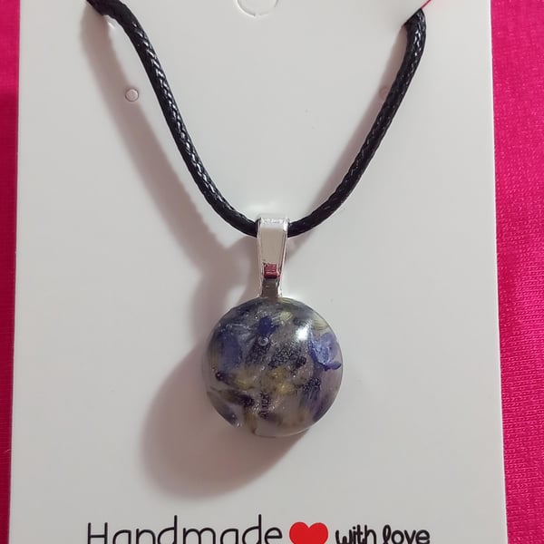 Lavender necklace & cord chain, Lavender resin pendant, Purple necklace Handmade