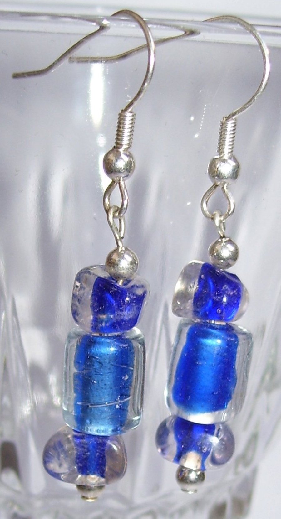 Blue and clear glass earrings