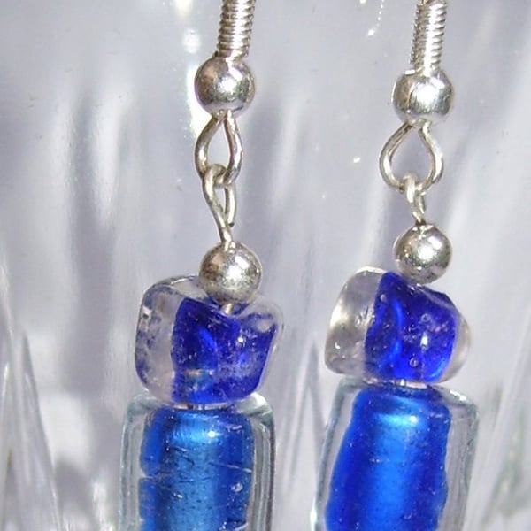 Blue and clear glass earrings
