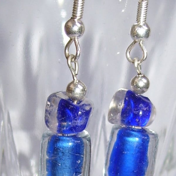 Blue and clear glass earrings