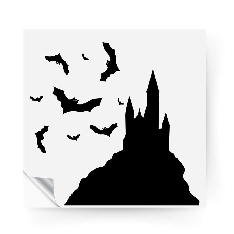 Haunted House Window Sticker: Halloween Decorations, Silhouette Window Decal 