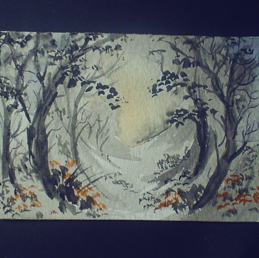 aceo SFA original watercolour painting woodland view
