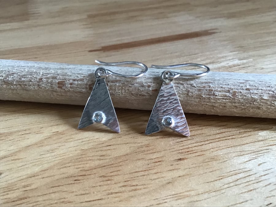 Sterling silver Aquamarine set moth wing shaped gemstone earrings