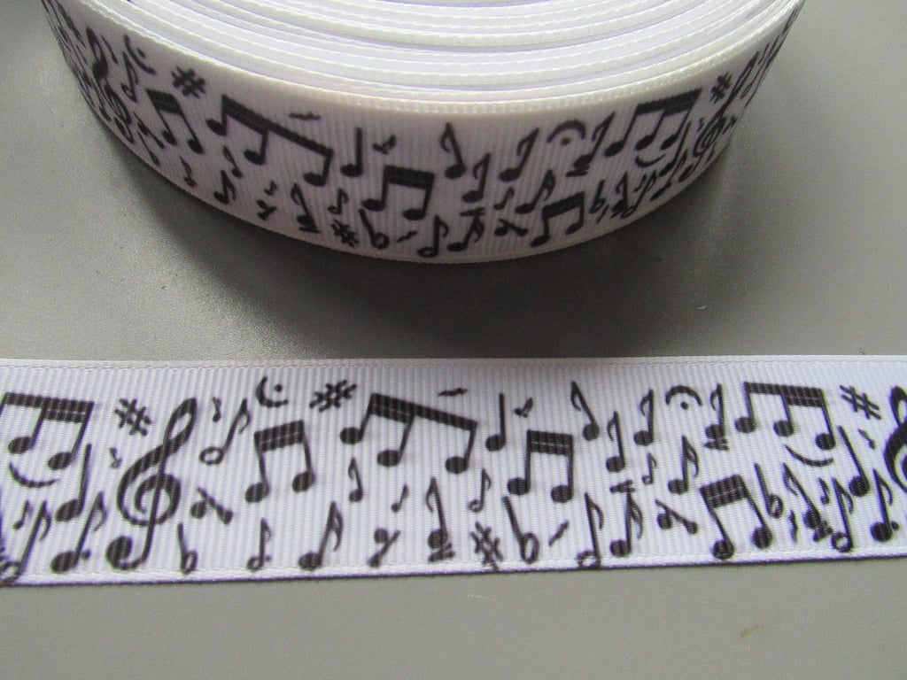 Music Notes 2.5cm Grosgrain Ribbon x 1 metre