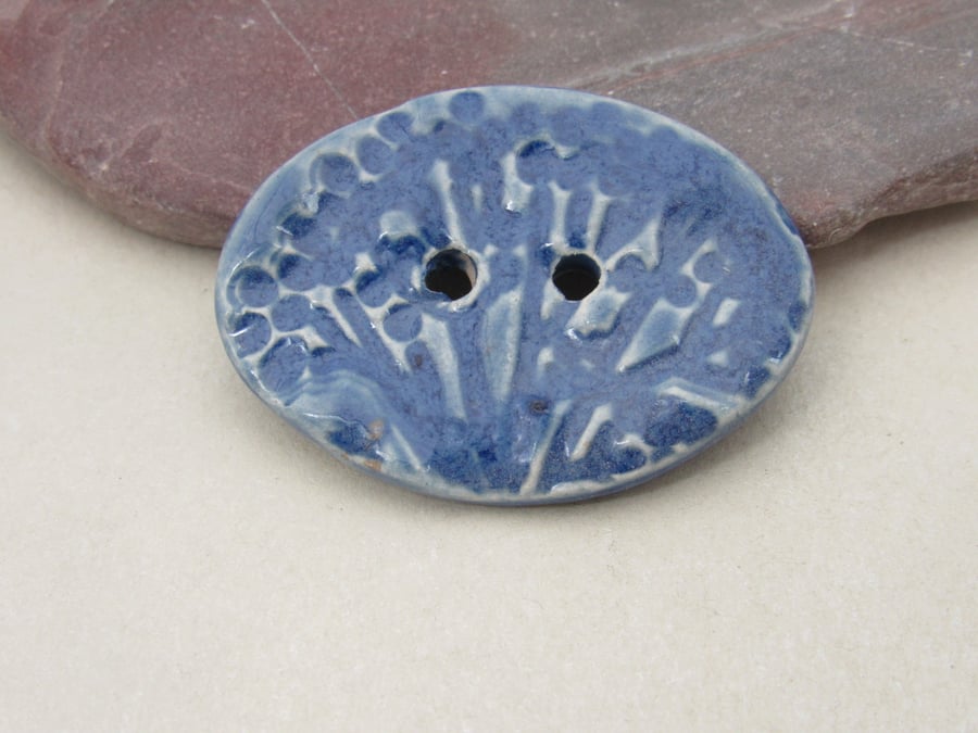 Large Ice Blue Oval Seedhead Handmade Ceramic Button