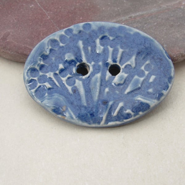 Large Ice Blue Oval Seedhead Handmade Ceramic Button