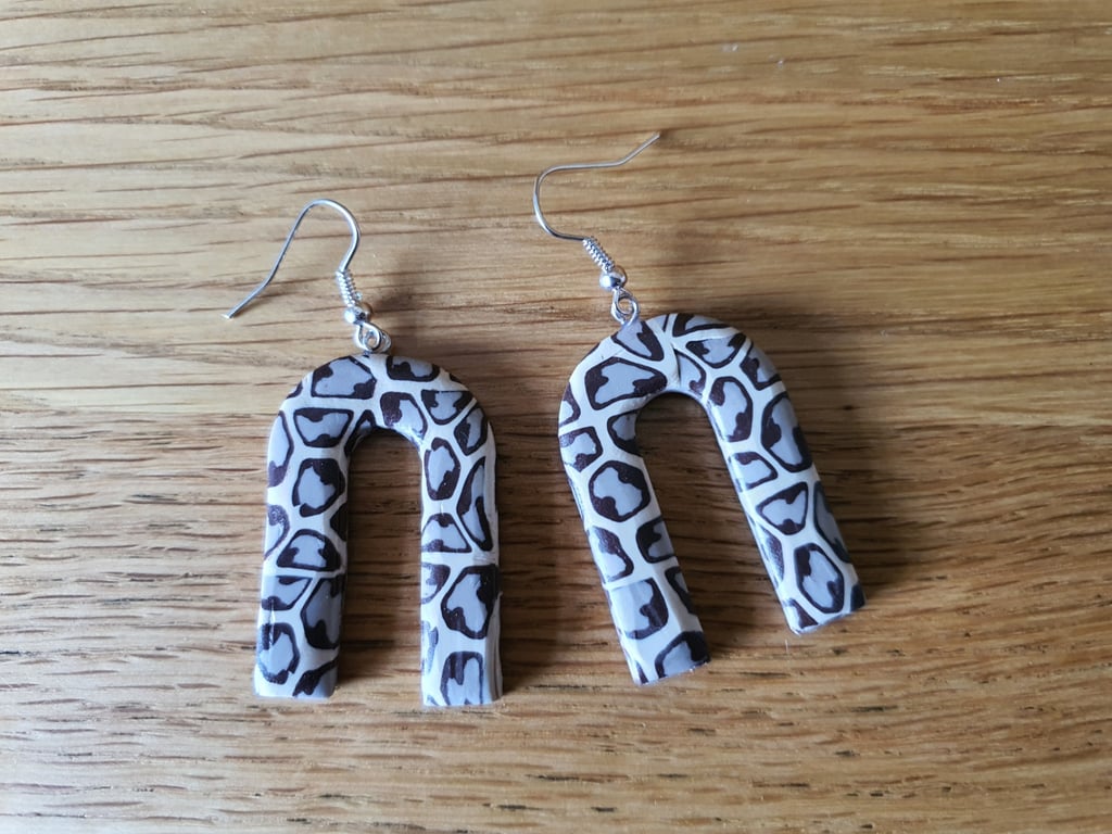 Arch Shaped Drop Statement Earrings in a Leopard Print Design