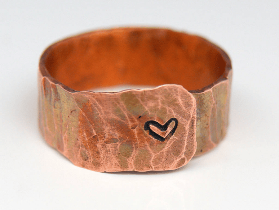 Hammered copper heart ring , Love ring