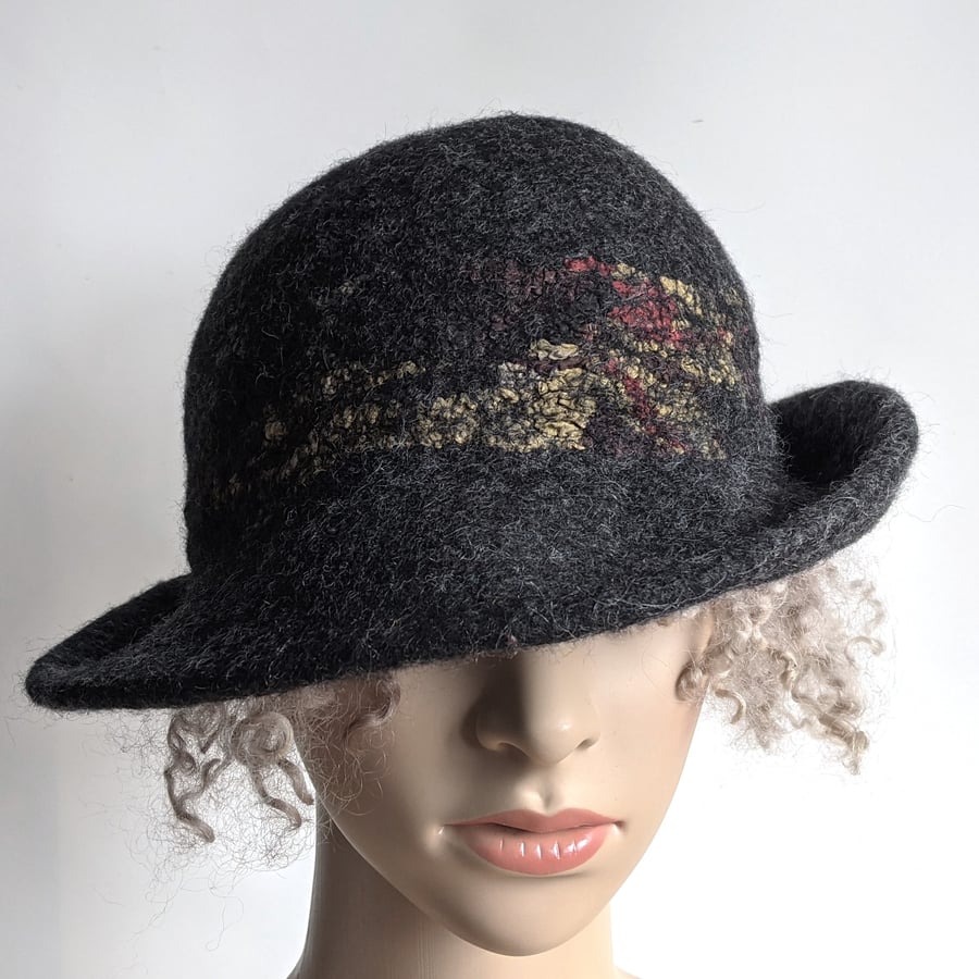 Tweedy grey bowler style wool felt hat - One of the 'Squashable' range
